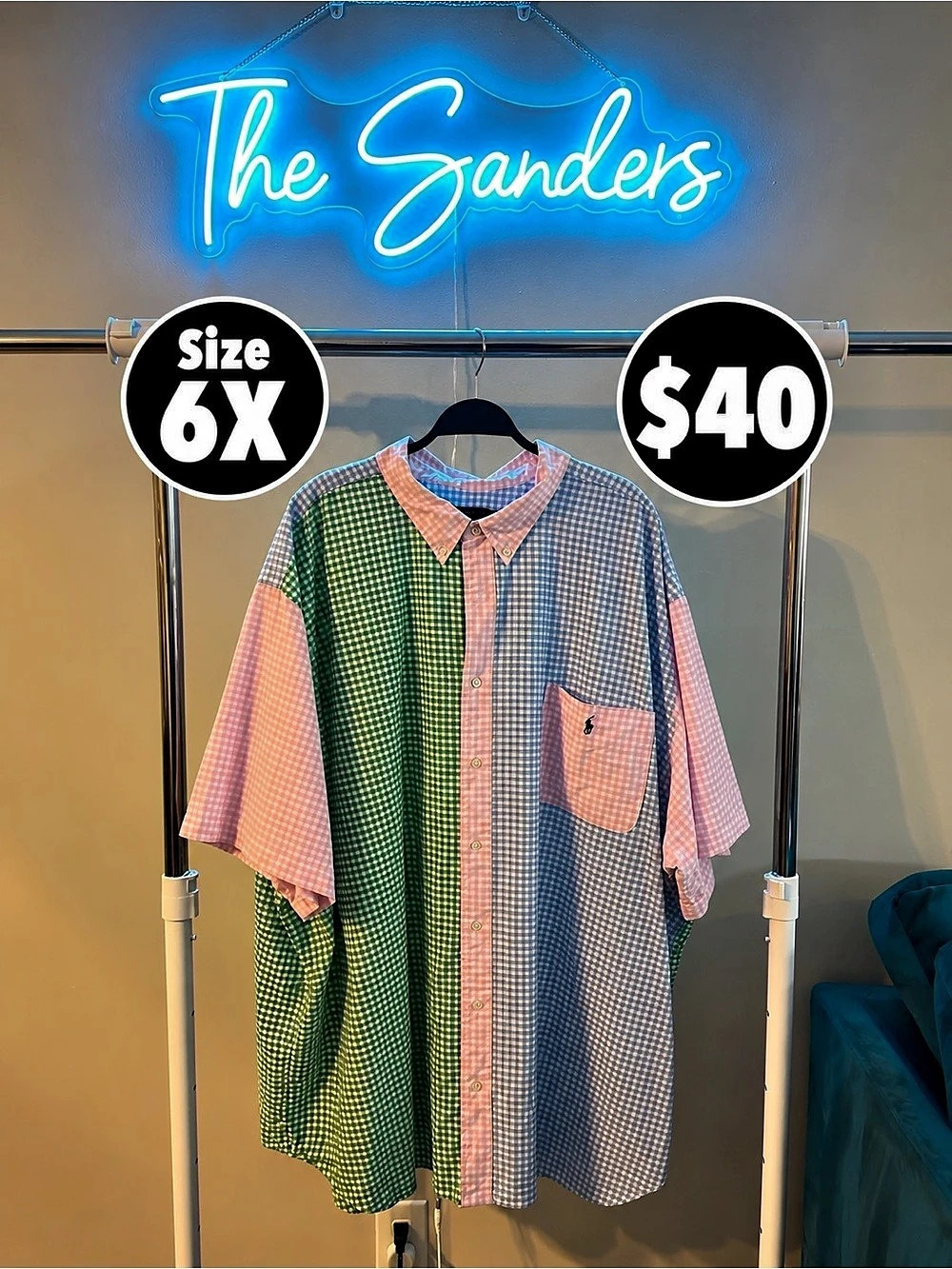 Polo Ralph Lauren Gingham Shirt Green & Pink Size 6X